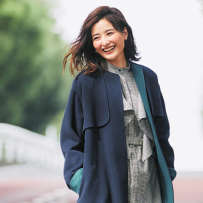 【オール私服！】原田夏希さん×Theory luxeのバイカラーコート｜VERYモデルズの秋冬コート⑥