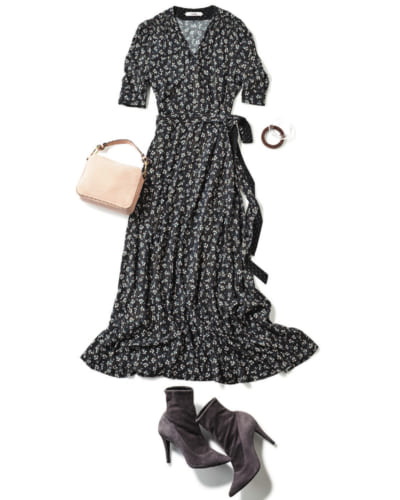 ブルゾンの下は花柄ヴィンテージ風ワンピでシックに春っぽさを演出【明日のコーデ】