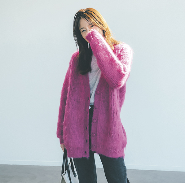 【完売品】BLANC モヘア　ピンク　カーディガン　F ラナン RANAN モヘアライクボリュームニットカーディガン （ピンク