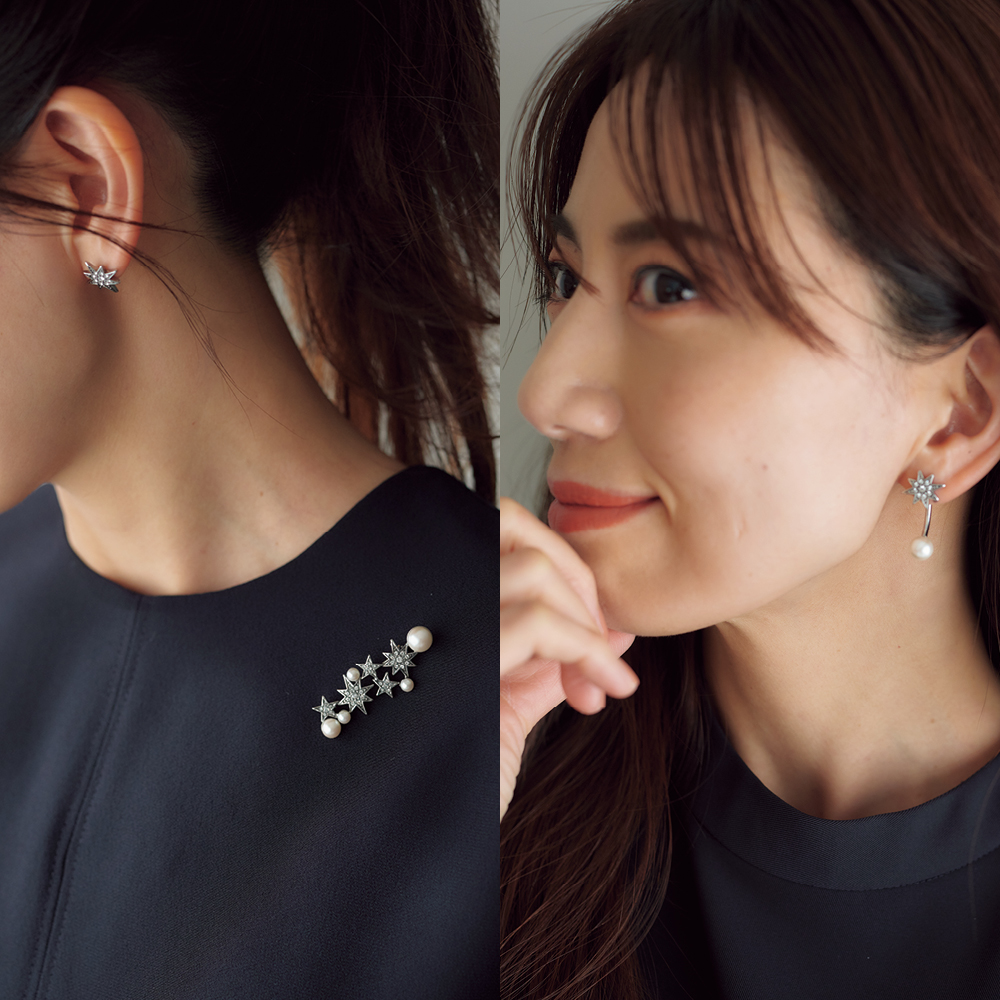 ハレの日小物】華やかパールのブローチ＆ピアスなら“NOジャケット”でも