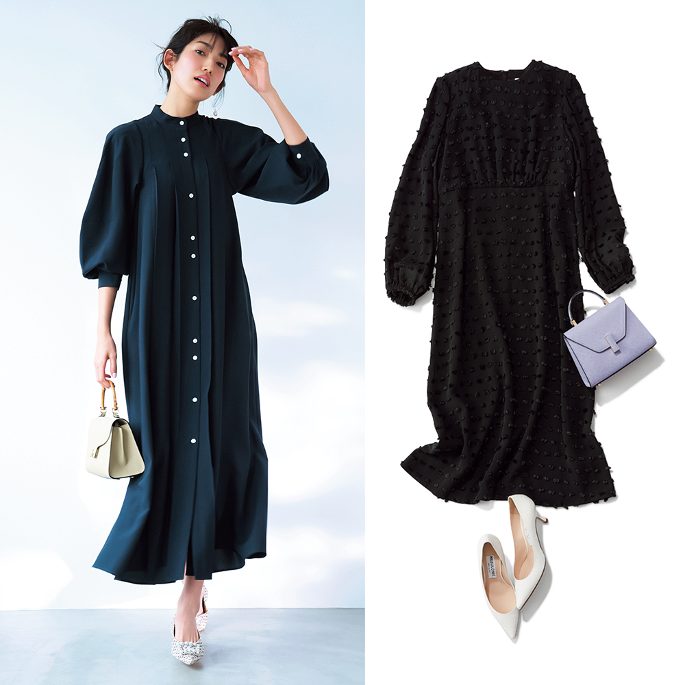 一枚で華やぐ【黒紺ワンピ3選】“Aラインシルエット”なら普段使い