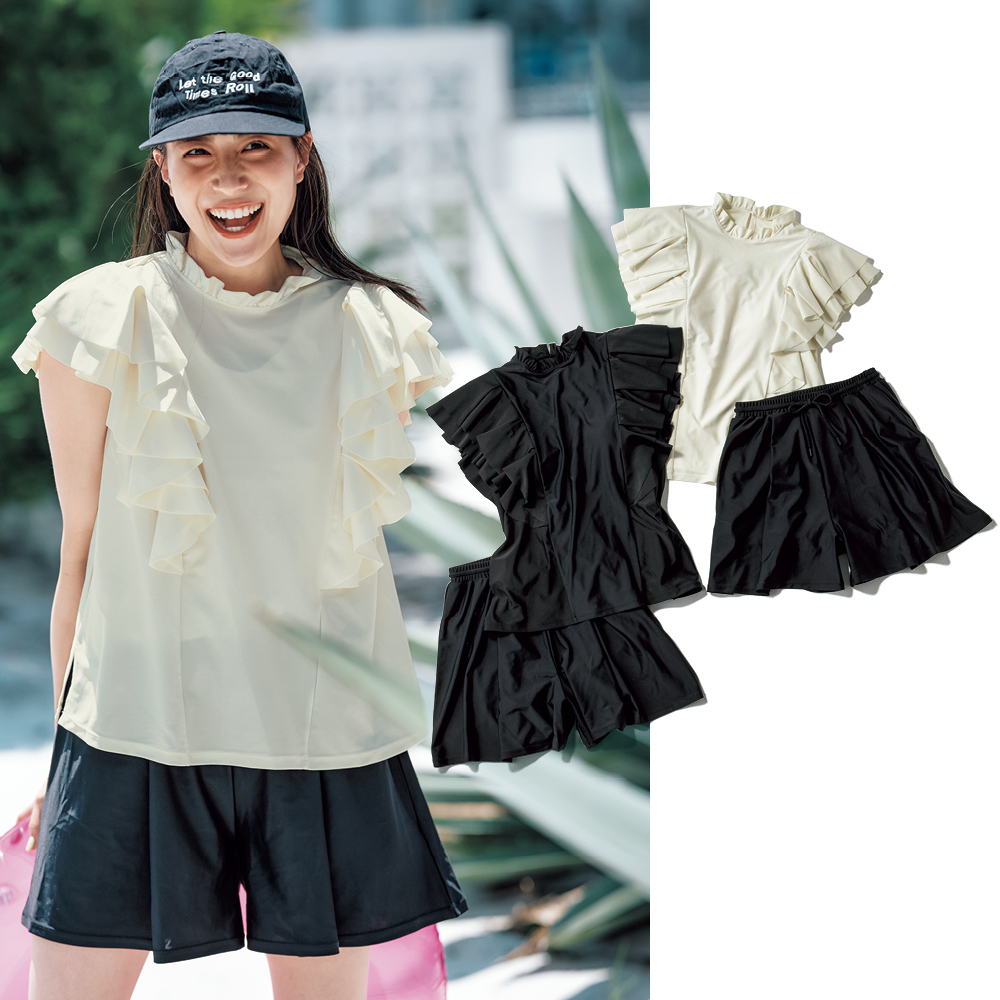 水際セットアップ】“ブラウス感覚”の水着がママにやさしい！ | VERY