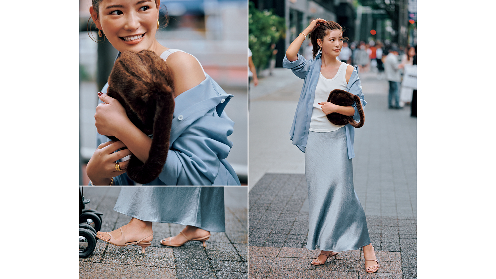 サテン素材の『ナロースカート』に注目！海外スナップみたいな