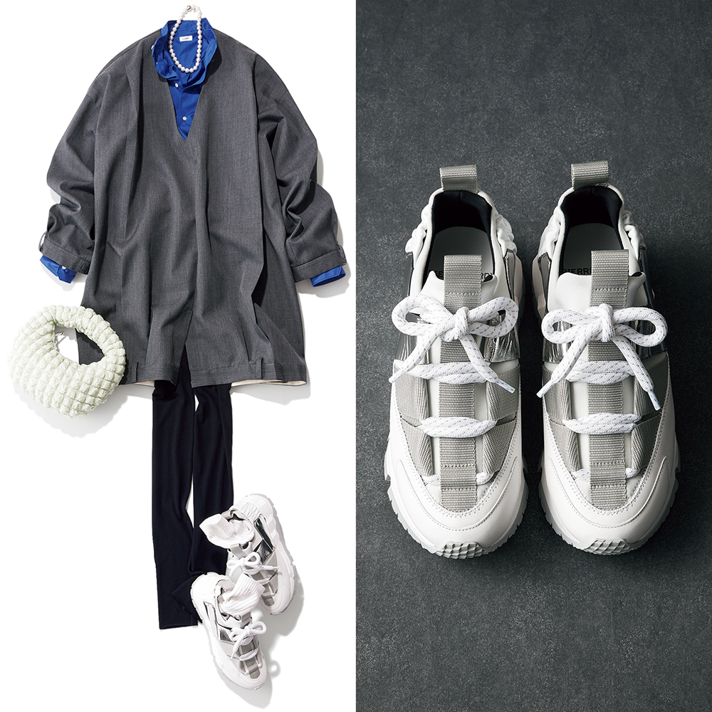 ホワイト/シルバー レースデザイン スニーカー　新品未使用！ ヴィヴィアン VIVIAN 厚底コンビカラーレースアップスニーカー