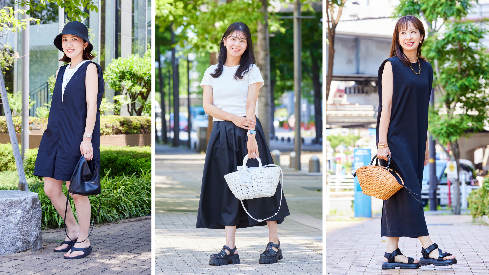 街撮り 主婦ポートレート ママの水遊びコーデ】正解は「モノトーン」!着替えいらずで街歩きも|VERY