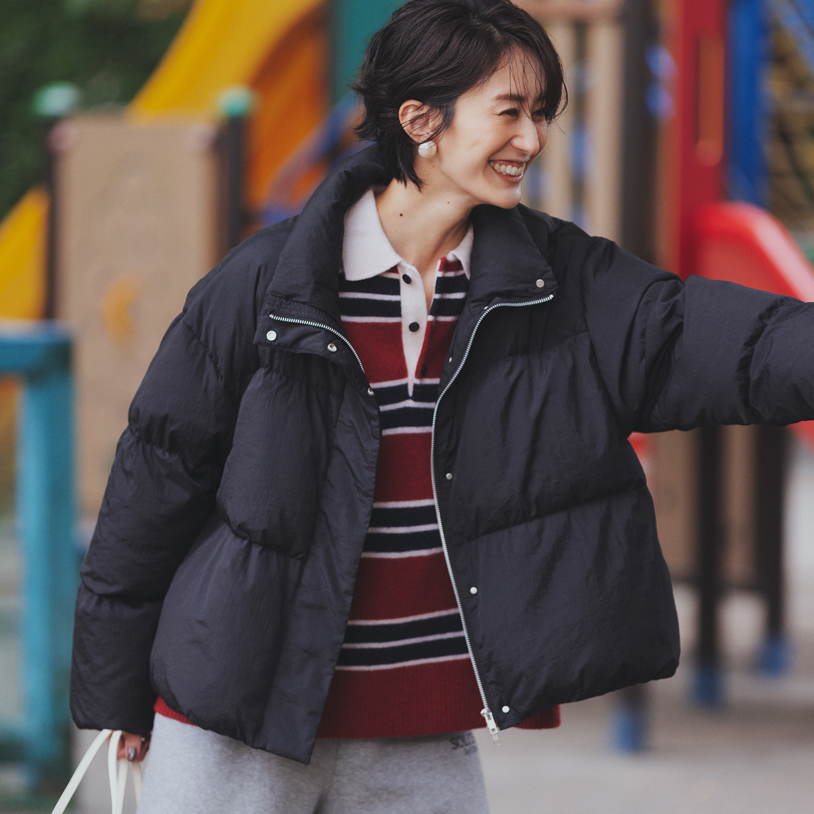 早迎え日の公園遊びに【ダウン】解禁であったかオシャレ｜ミラ