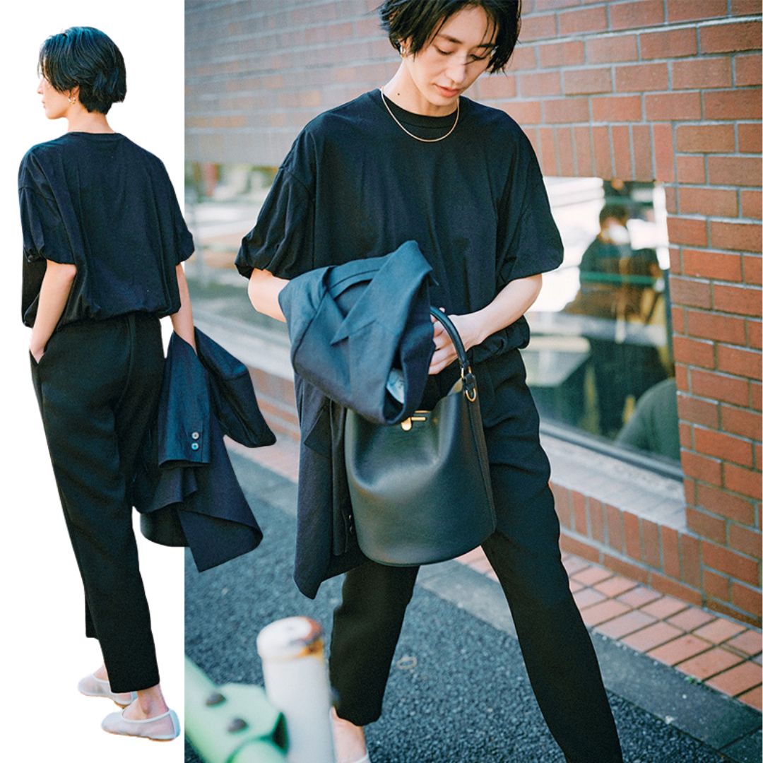25度越えの日に頼れる【Tシャツ×黒パンツ】保護者会や通勤もOKの