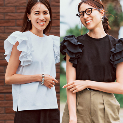 着映え力はブラウス級『フリルTシャツ』で華やかさも華奢見えも！