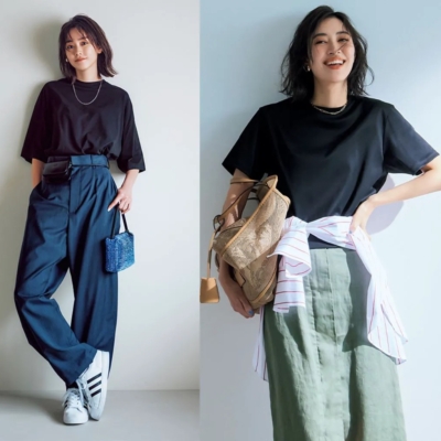 万能【黒Tシャツ】のボトムス別コーディネート16選 ハンサムモノトーンも甘カジュアルも