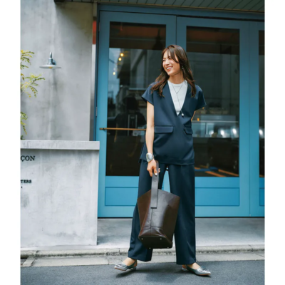 学校ママの【セットアップ】はジレ×パンツでオシャレ＆きちんとを両立！