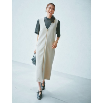 【着痩せワンピース】晩夏から秋まで着られる！フロントジップがアクセント