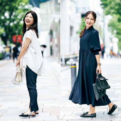 夏も着崩せないママの【涼やか黒紺オシャレ】は“小物使い”で差をつける！