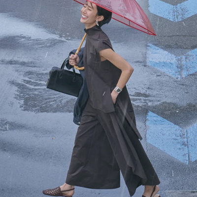 【撥水セットアップ】はスカート見えパンツがエレガント！雨の日コーデに◎