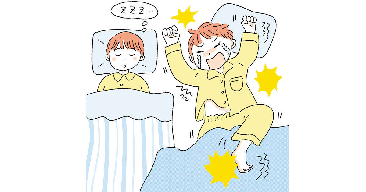 寝ている男の子が泣き叫ぶイラスト