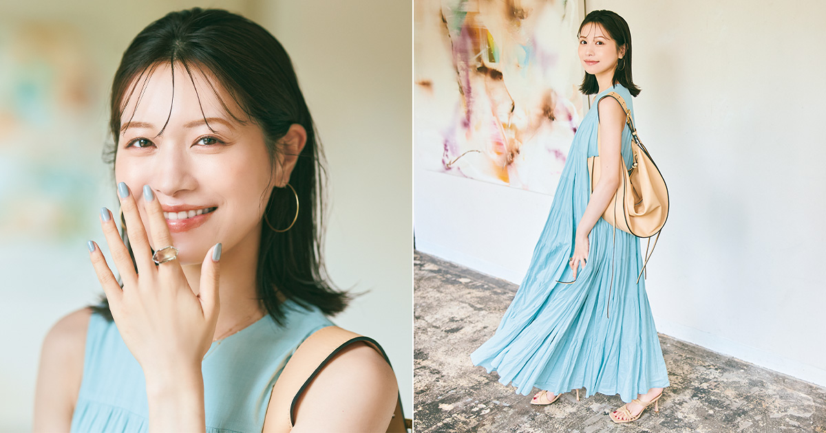 水色のワンピースを着た楫真梨子さん