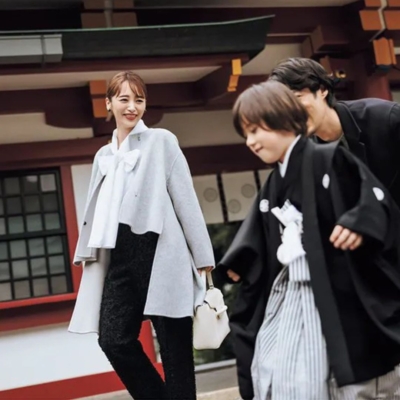 【七五三】キレイめコート×ボウタイブラウスで外でも中でも華やか！