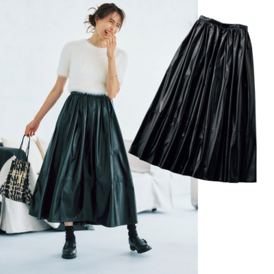 手持ちニットを刷新！【レザースカート】は黒パン代わりの秋冬トレンド