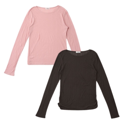 【ブラウン＆ピンク】簡単に秋っぽコーデが叶う「シアーリブトップス」