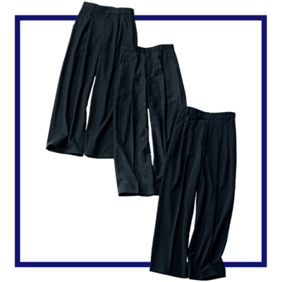 学校ママの【ネイビーパンツ】は“太め”が今っぽい！黒紺トップスに映えるものだけ