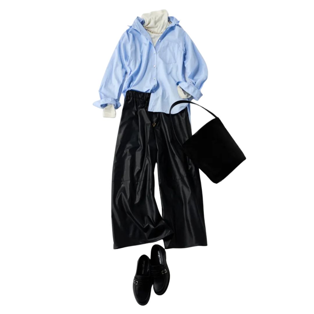 【黒以外も】かっこよすぎない「レザーパンツ」の着こなし3選