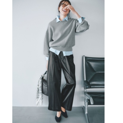 【スウェット見えニット】で知的ベーシックの完成！暖か素材で防寒も