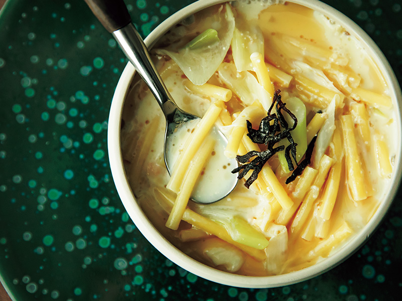 豆乳とたらこのスープパスタ