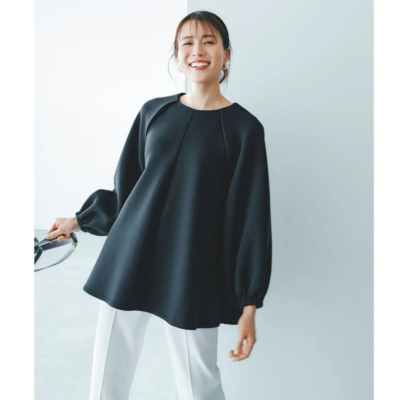 【保護者会ママ】のネイビー服にキレイめトップス！スウエット感覚で楽ちん