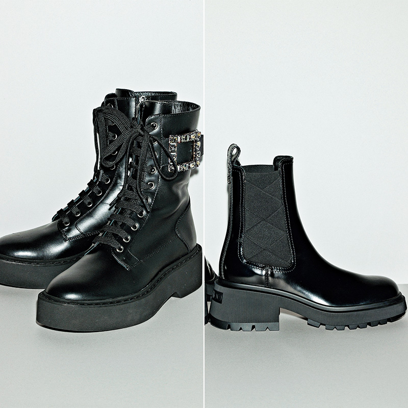 ハートとバラ装飾の黒いブーツ 薔薇＆黒羽根飾り シューズ＆ブーツガーター カバー ゴシック