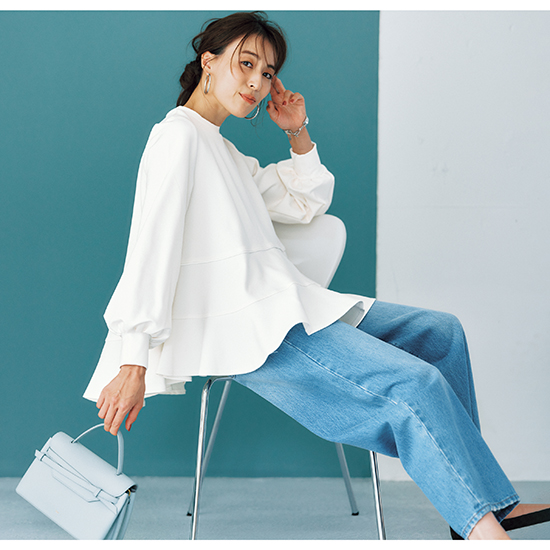 [THREE SQUARE]フレアボーダープルオーバー