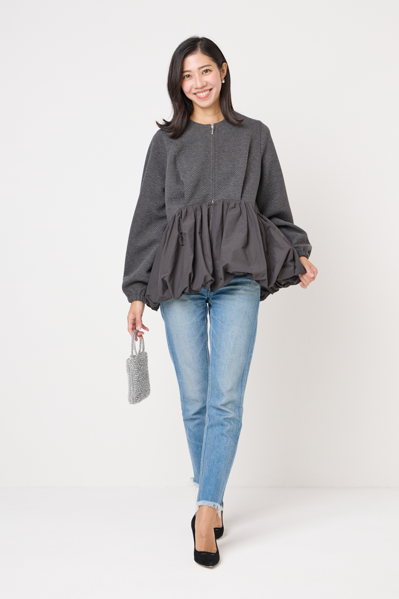 クラウドチームVERY青山美沙子の[THREE SQUARE]バルーンコンビブルゾンコーデ