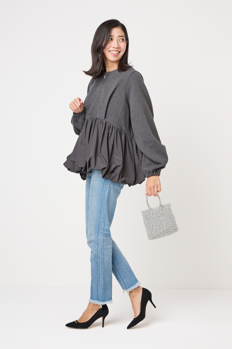 クラウドチームVERY青山美沙子の[THREE SQUARE]バルーンコンビブルゾンコーデ