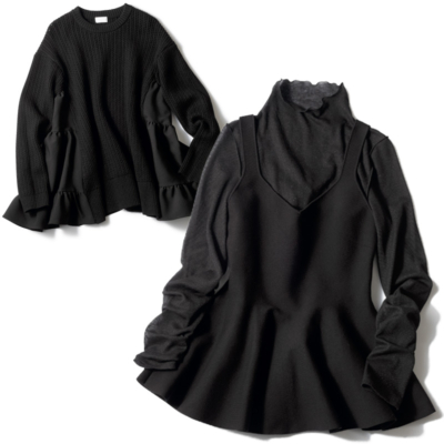 シンプルな全身黒こそ【ペプラムトップス】でサマ見え！コンサバ派の時短コーデに◎