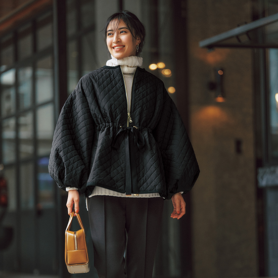 [THREE SQUARE]リボンキルティングコート