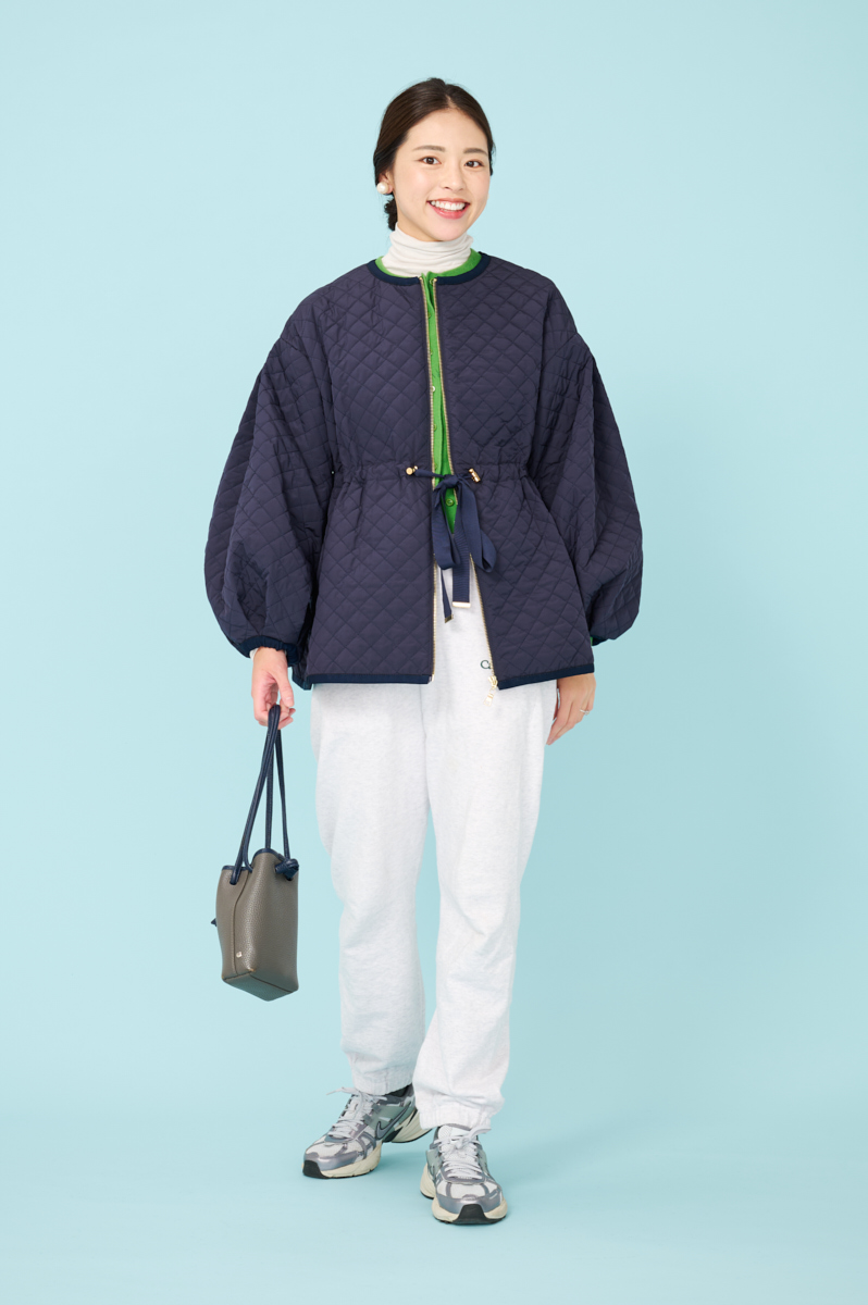 クラウドチームVERY加藤奈穂の[THREE SQUARE]リボンキルティングコートコーデ