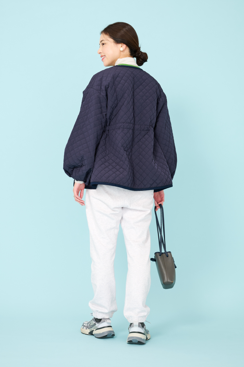 クラウドチームVERY加藤奈穂の[THREE SQUARE]リボンキルティングコートコーデ