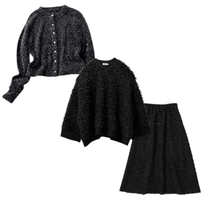 【ラメニットカーデetc.】忘年会やホムパに「着映える黒アイテム」コーデ3選