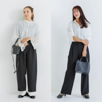 定番の【白シャツ×黒パンツ】五者五様の着こなし方は？関西ママSNAP