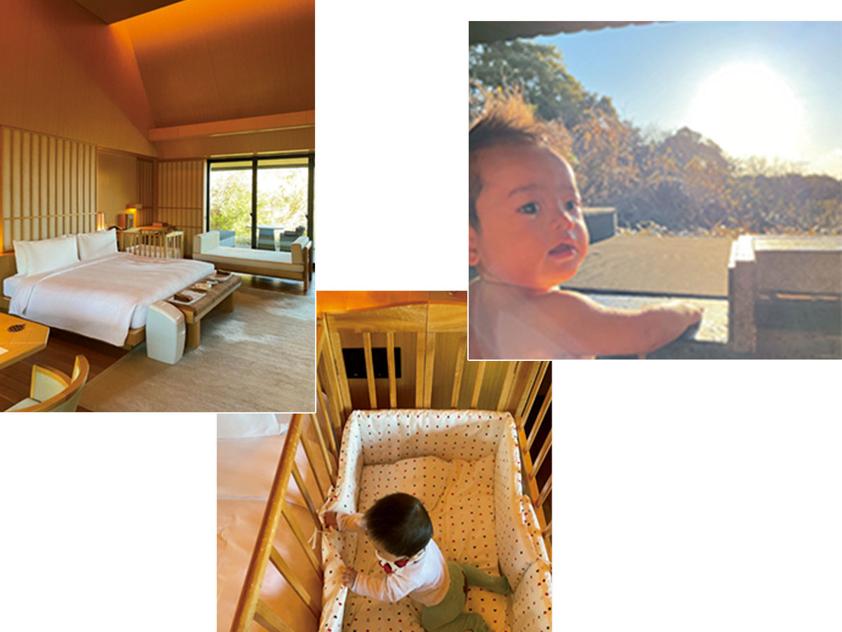 部屋の半露天風呂でのんびり