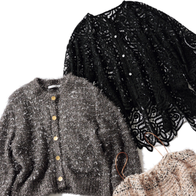 タートルに重ねるだけ！時短で盛れる【華やかトップス】4選＜ラメ、レースetc.＞