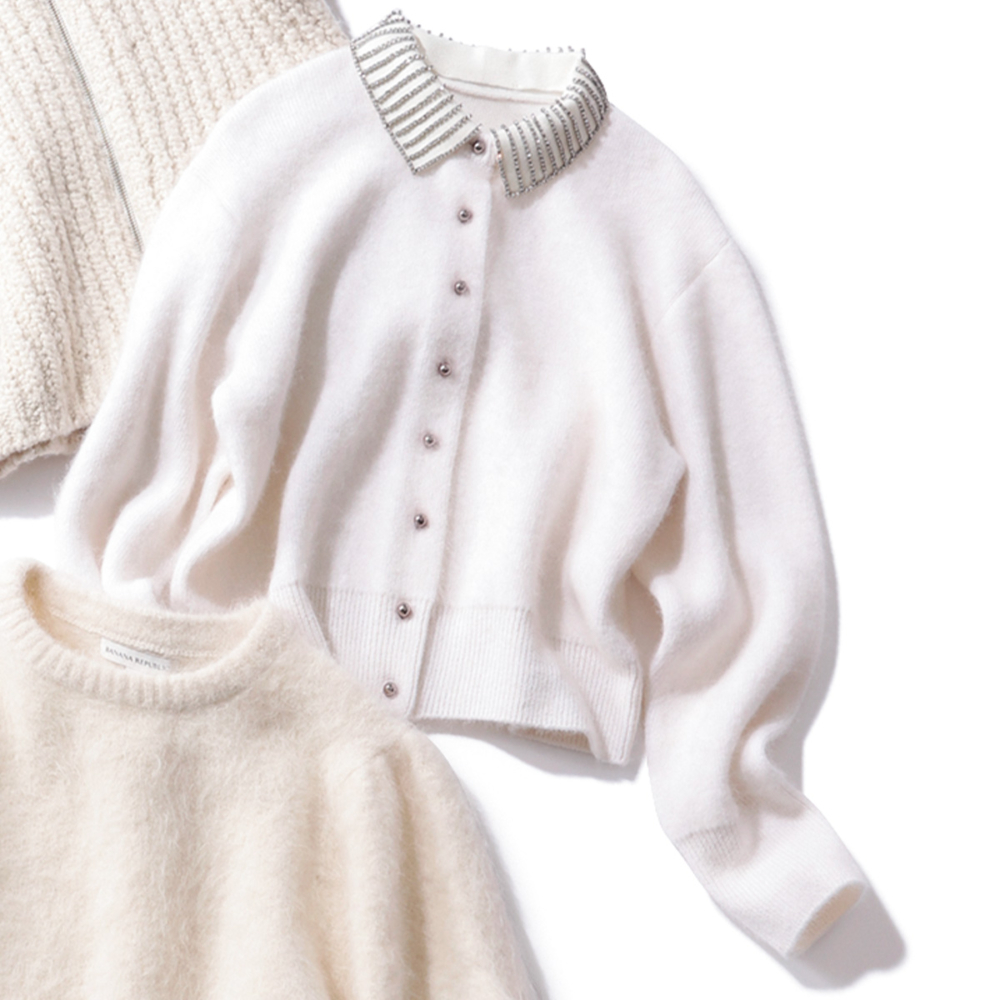 衿のビジューのおかげでノーアクセでも顔まわりが華やか見え