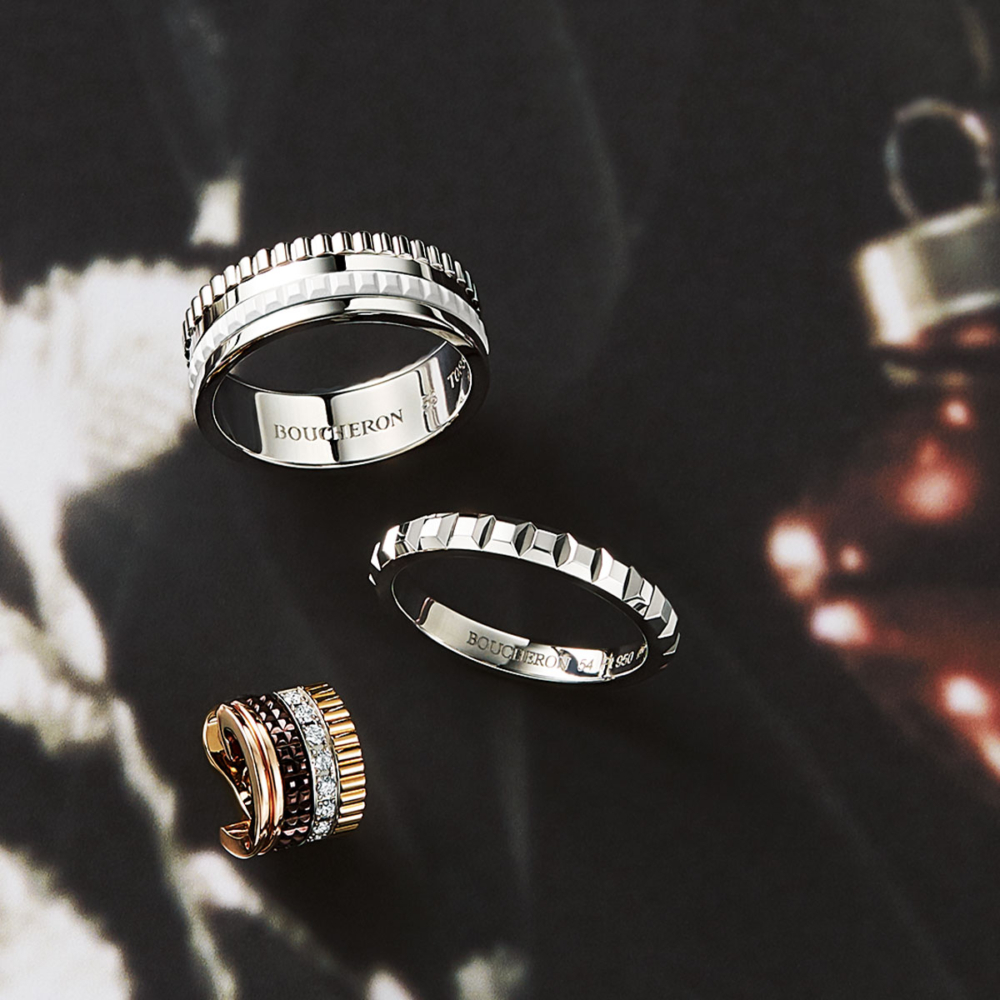 ブシュロンのキャトルダブルホワイトのリングとキャトルクルドパリのリングとキャトルクラシックのシングルイヤリング