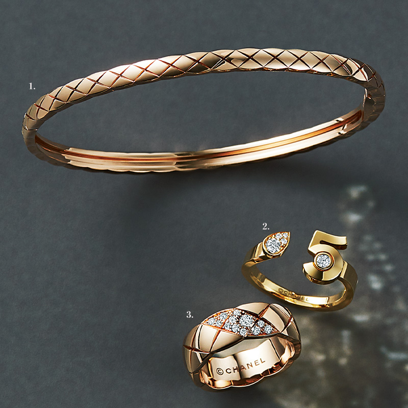 シャネルのココクラッシュのバングルとリングとコレクション Nº5のリング