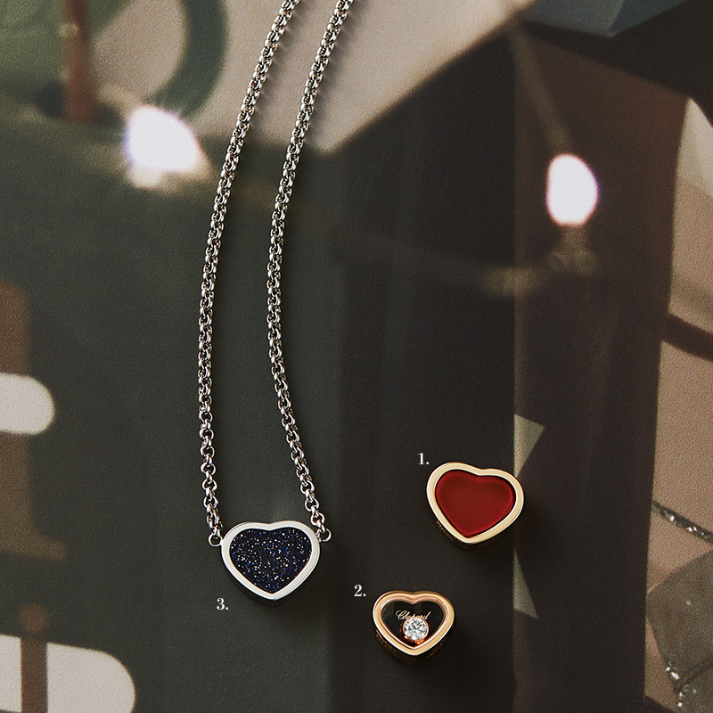 ショパールのマイ ハッピー ハートのネックレスとシングルピアスジュエリー