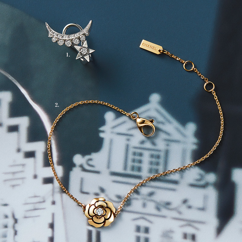 シャネルのコメットコレクションのイヤリングとカメリアコレクションのブレスレット