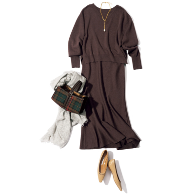 キレイめニットの『セットアップ』が楽ちんなのに好印象！単品での着回しも◎