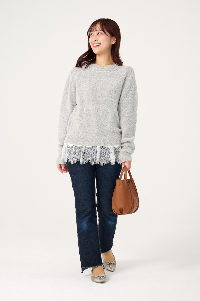 クラウドチームVERY堀莉奈の[VERSEAU]レースレイヤードニットコーデ