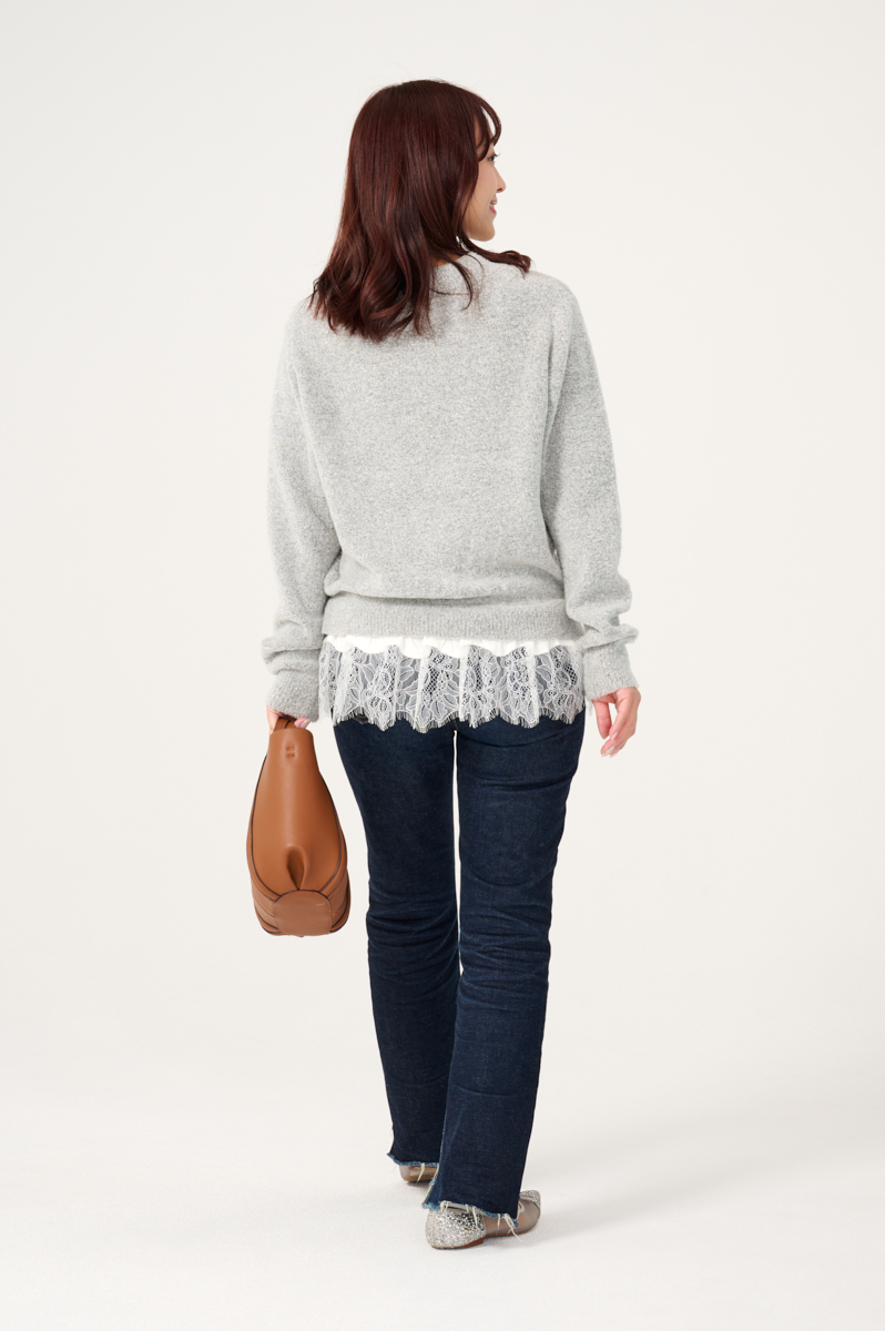 クラウドチームVERY堀莉奈の[VERSEAU]レースレイヤードニットコーデ