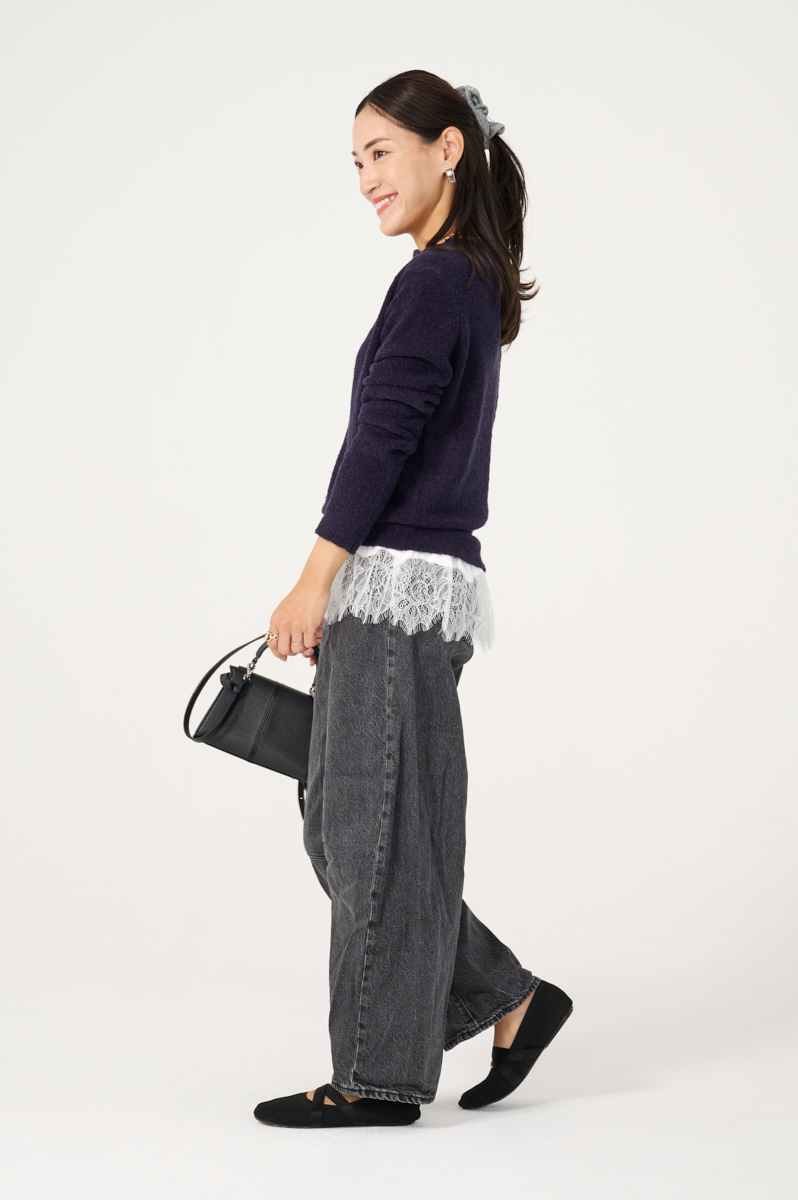 クラウドチームVERY髙松愛里の[VERSEAU]レースレイヤードニットコーデ