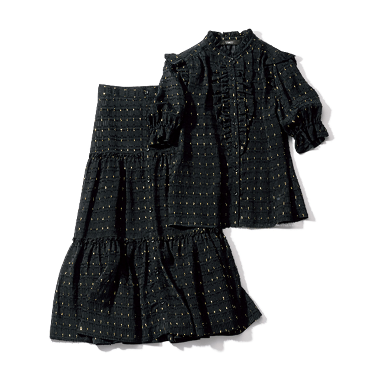 コルコバードのブラウスとスカートのラメ入りセットアップ