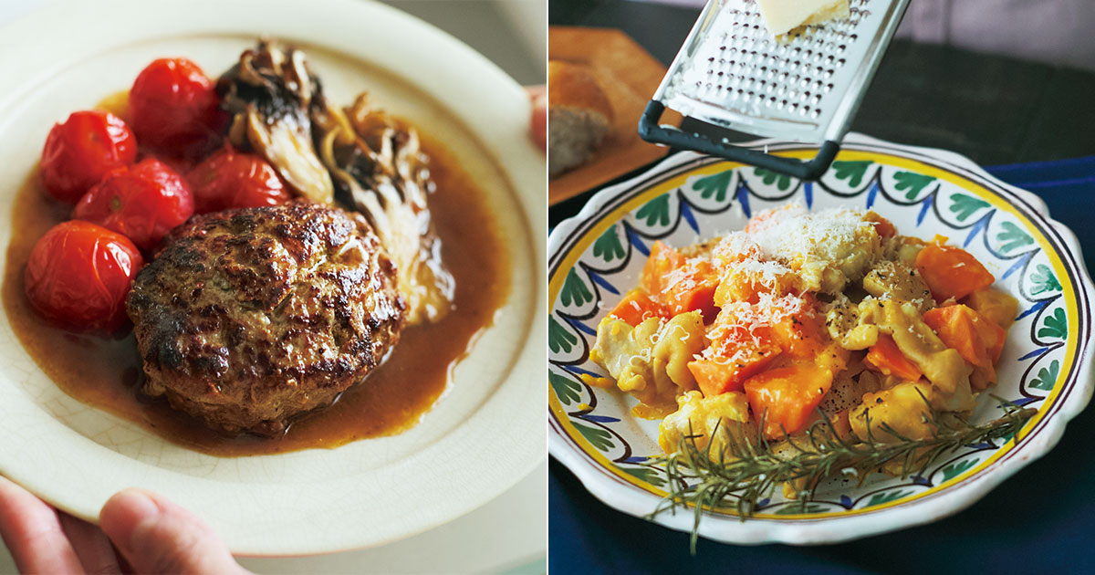 長谷川あかりさんレシピの酒蒸しハンバーグと鶏肉と野菜の洋風酒蒸し